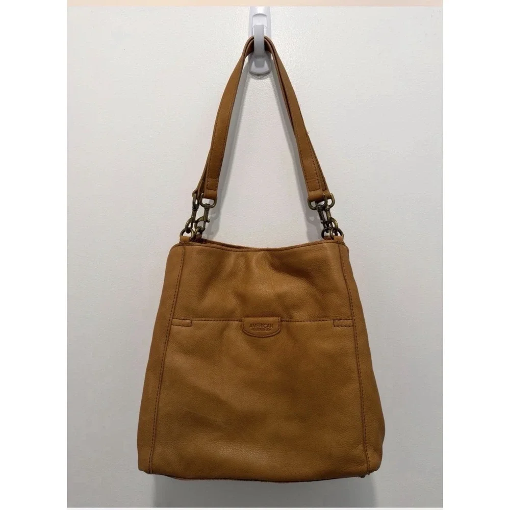 American Leather Co Genuine Leather Hobo Tote Bag Tan Dual Strap Shoulder Purse